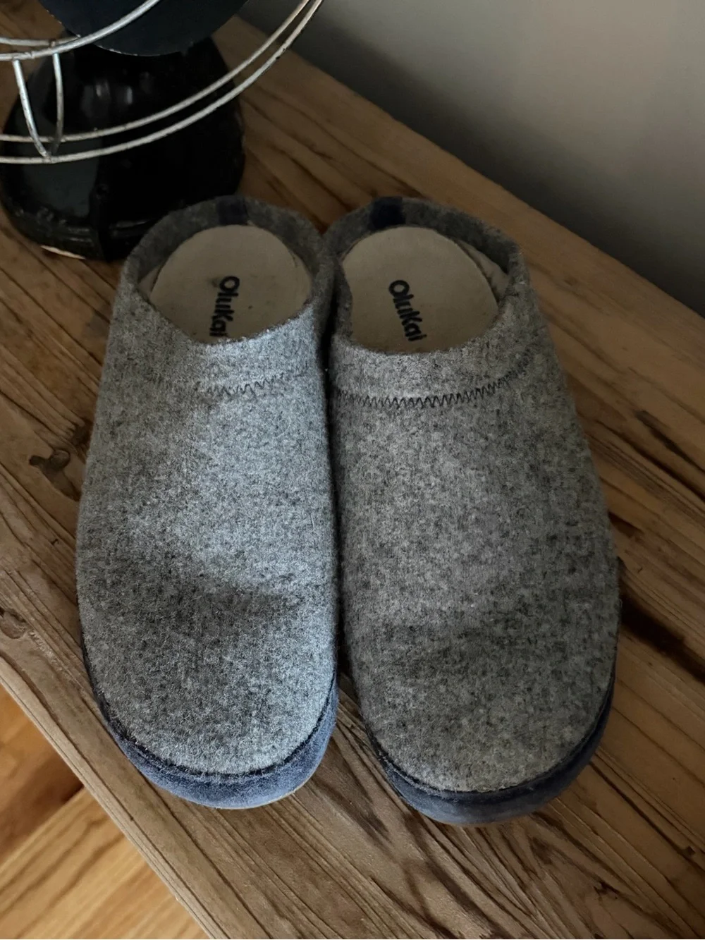 Olukai Humani Hulu Grey Wool Sheep Fur Lined Slip On Mule Slide Sandals 11